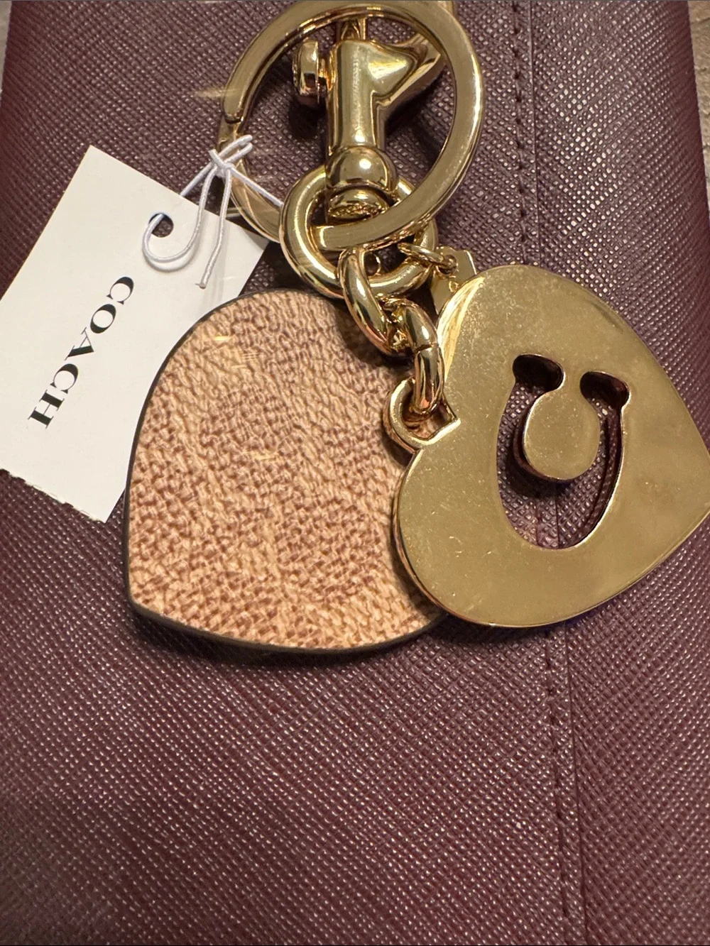 Coach Gold Heart Key Charm with Signature Cutout & Kissing C Heart